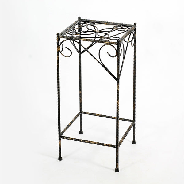 Scrolled Metal Frame Plant Stand with Square Top, Large, Black - BM216725