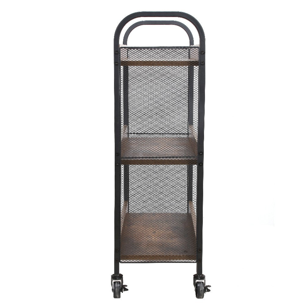 26" 3-Tier Kitchen Cart with Mesh Panels, Brown and Black  - BM217103