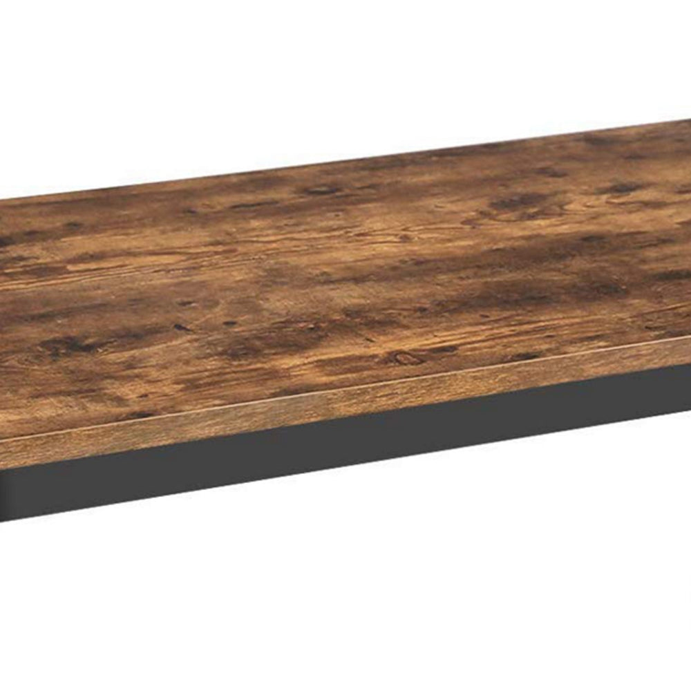 47 Inch Rectangular Wood Top Writing Desk, Iron Legs, Rustic Brown, Black - BM217108