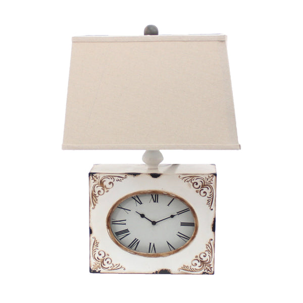 Clock Design Metal Table Lamp with Tapered Shade,White and Beige - BM217251