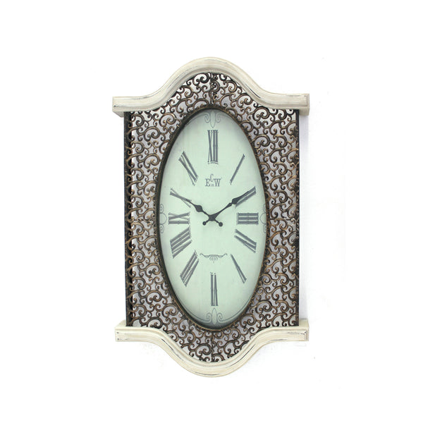 Wall Clock with Scalloped Wooden Top and Bottom, White - BM218339