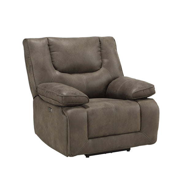 Leatherette Power Motion Recliner with Pillow To Armrests, Brown - BM218530