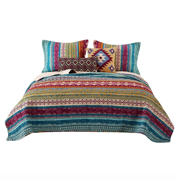 Tribal Print Full Quilt Set with Decorative Pillows, Multicolor - BM218793