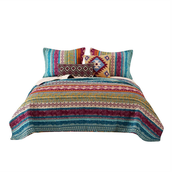 Tribal Print King Quilt Set with Decorative Pillows, Multicolor - BM218794
