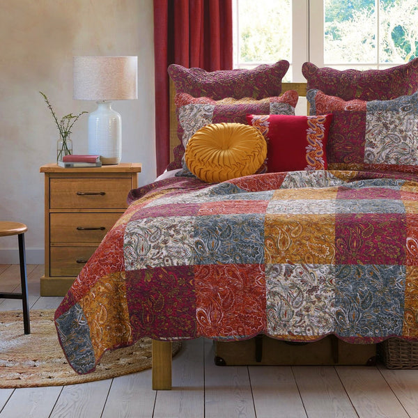 3 Piece Cotton King Size Quilt Set with Paisley Print, Multicolor - BM218833