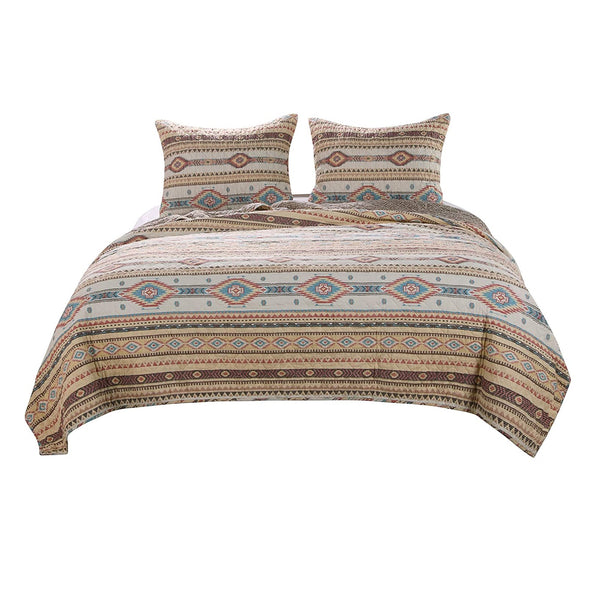 Full Size 3 Piece Polyester Quilt Set with Kilim Pattern, Multicolor - BM218908