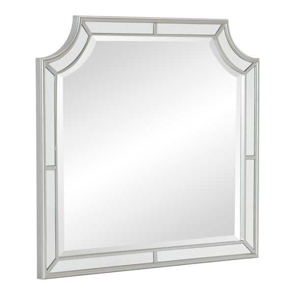 Wooden Frame Mirror with Clipped Corners and Mirror Trim, Silver - BM219051