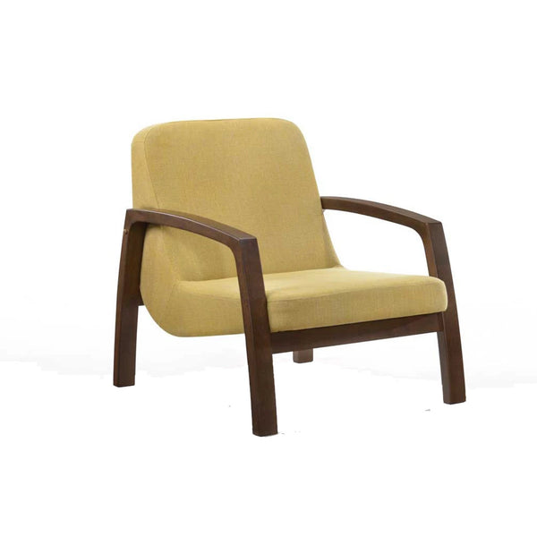 Wooden Lounge Chair with Block Legs and Padded Seat, Yellow - BM219288