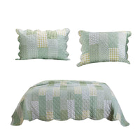 Reversible Fabric Queen Size Quilt Set with Geometric Pattern Motifs,Green - BM219434