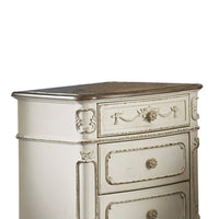 3 Drawer Nightstand with Floral Motif Carving Details, Antique White and Brown - BM219789