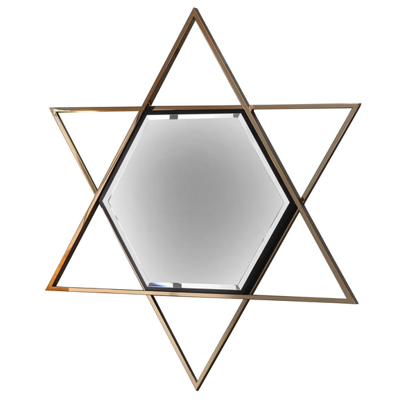 Hexagon Shaped Wall Mirror with Star Frame, Champagne Gold - BM219879