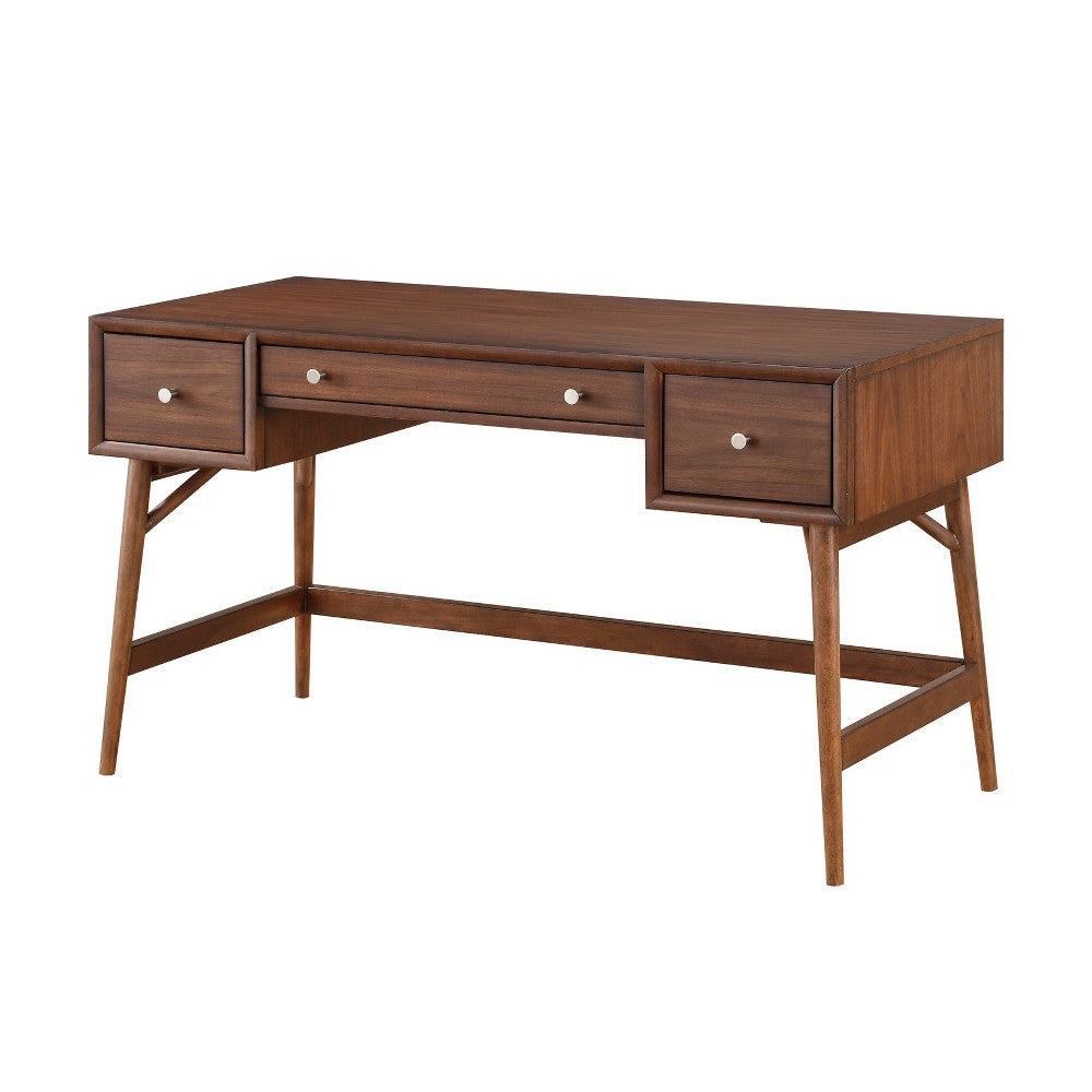 3 Drawer Wooden Writing Desk with Splayed Legs, Walnut Brown - BM220116