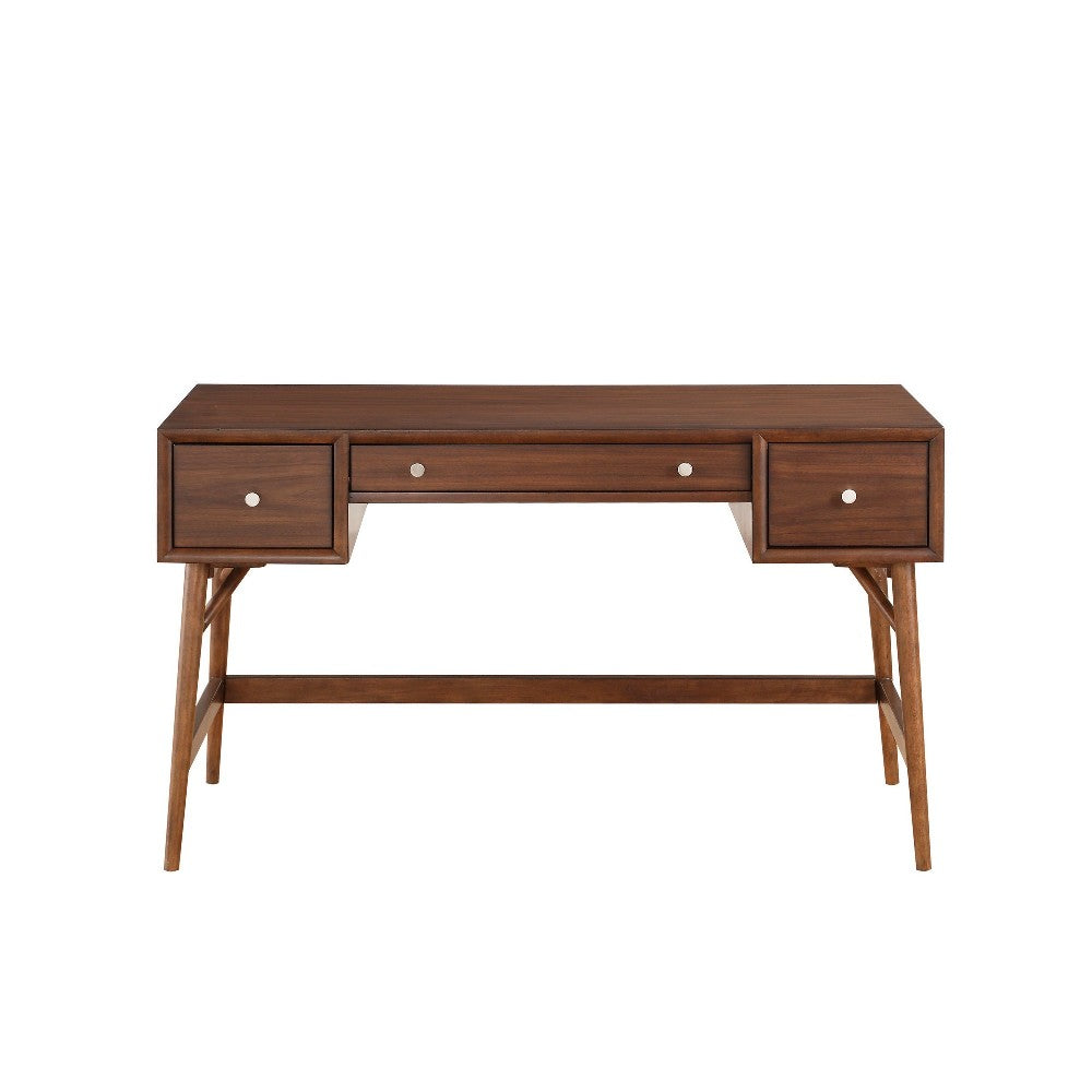 3 Drawer Wooden Writing Desk with Splayed Legs, Walnut Brown - BM220116