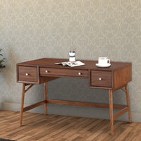 3 Drawer Wooden Writing Desk with Splayed Legs, Walnut Brown - BM220116