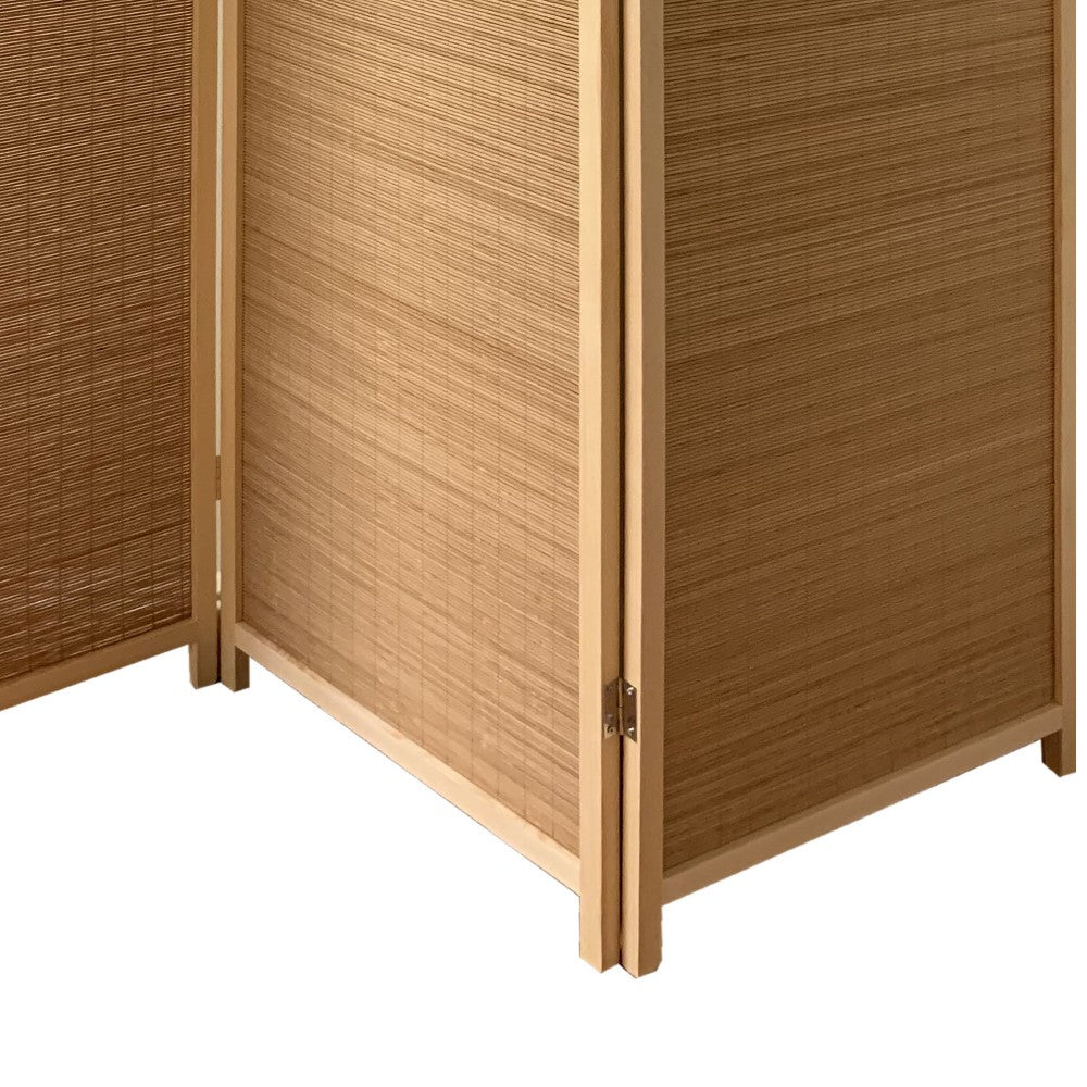3 Panel Bamboo Shade Roll Room Divider, Natural Brown - BM220191