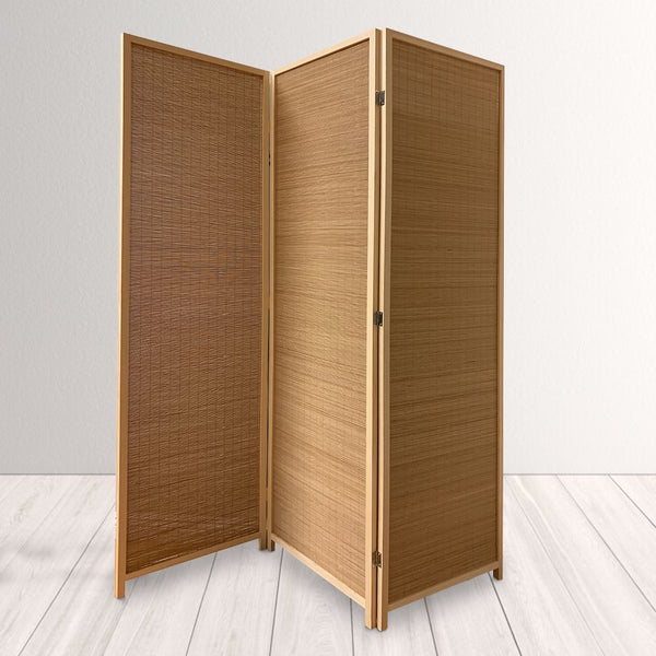 3 Panel Bamboo Shade Roll Room Divider, Natural Brown - BM220191