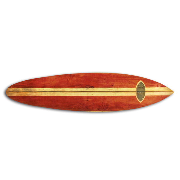 Wooden Surfboard Shaped Wall Art with Mounting Hardware, Brown and Red - BM220206