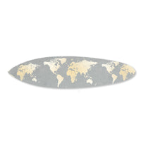 Wooden Surfboard Wall Art with World Map Print, Gray and White - BM220210