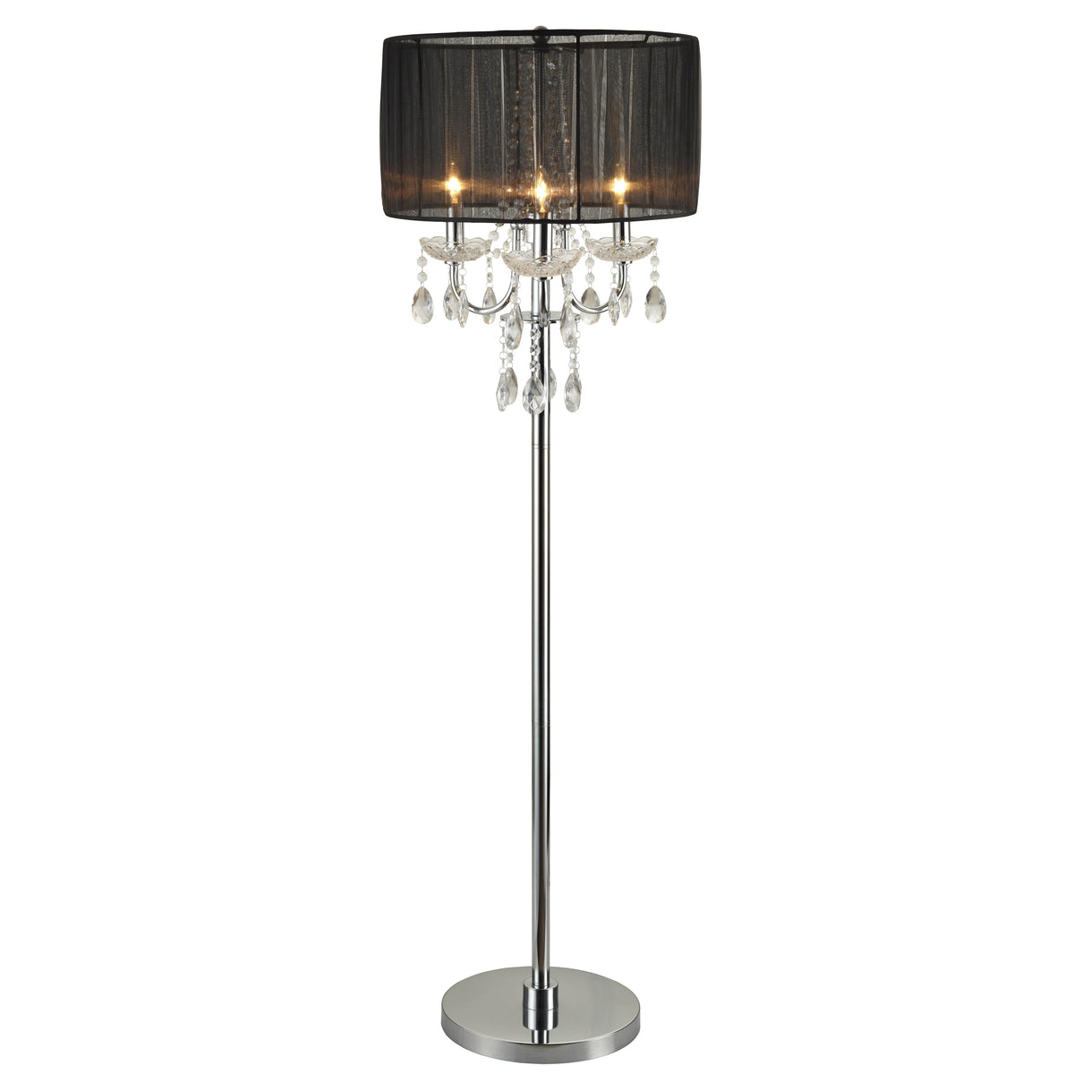 Round Fabric Wrapped Floor Lamp with Crystal Inlay, Gray and Silver - BM220568