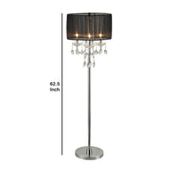Round Fabric Wrapped Floor Lamp with Crystal Inlay, Gray and Silver - BM220568