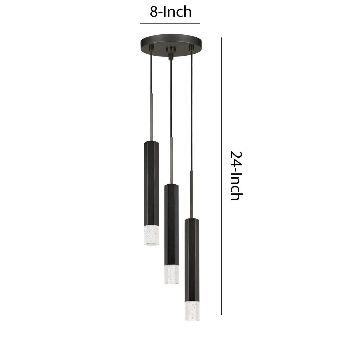 Hexagonal Metal Frame 3 LED Light Pendant with Glass Diffuser, Black - BM220654