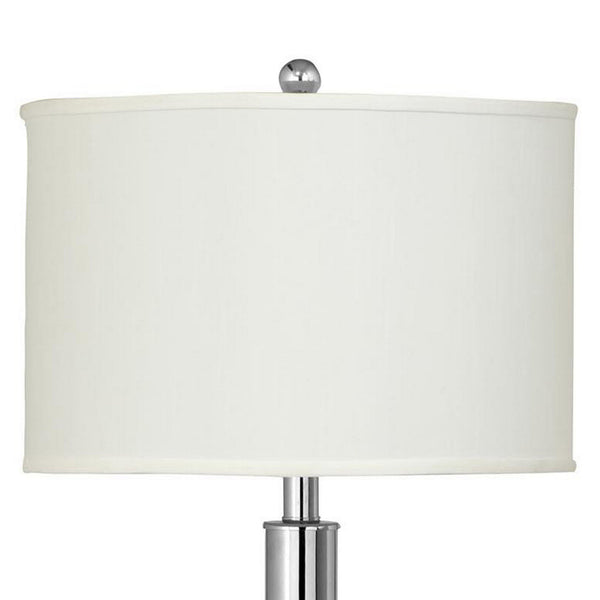 Metal Table Lamp with Tubular Support and Push Through Switch, Silver - BM220722