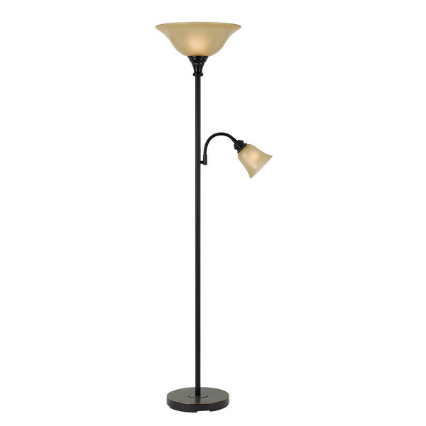 Metal Body Torchiere Floor Lamp with Attached Reading Light, Black - BM220835