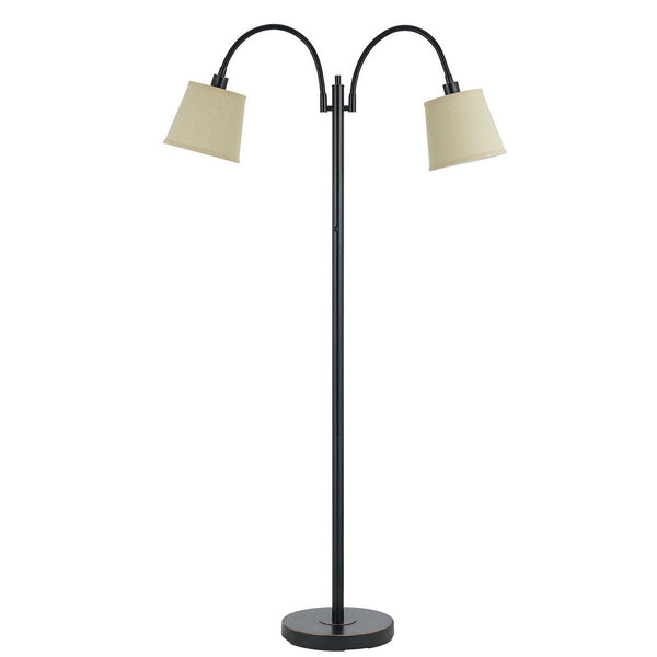 80 Watt Metal Floor Lamp with Dual Gooseneck and Uno Style Shades, Black - BM220842