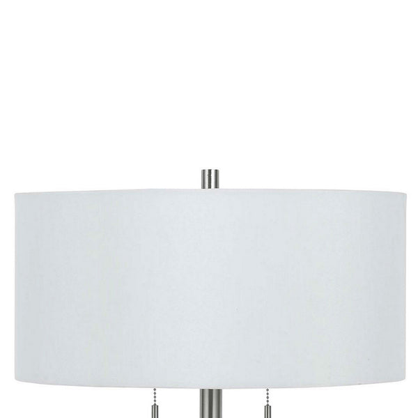 Metal Body Table Lamp with Fabric Drum Shade and Pull Chain Switch, Silver - BM220848