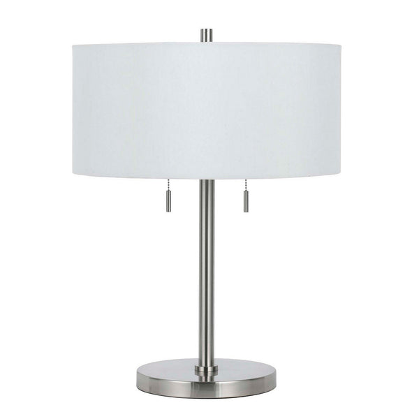 Metal Body Table Lamp with Fabric Drum Shade and Pull Chain Switch, Silver - BM220848