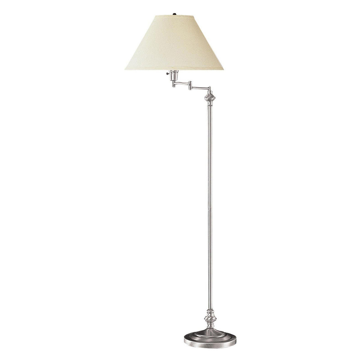 150 Watt Metal Floor Lamp with Swing Arm and Fabric Conical Shade, Silver - BM220860