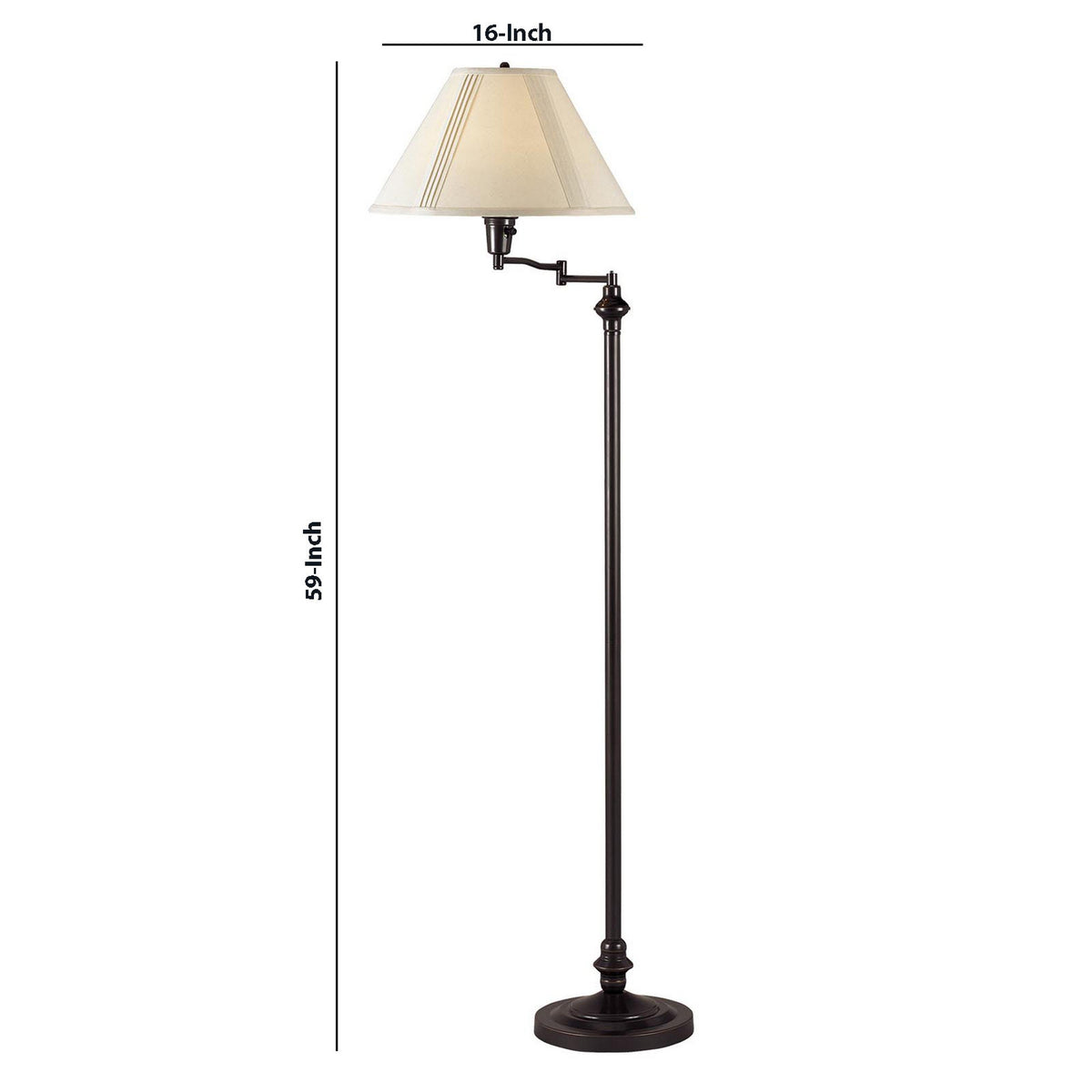 150 Watt Metal Floor Lamp with Swing Arm and Fabric Conical Shade, Black - BM220861