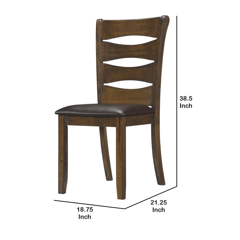 Transitional Ladder Back Side Chair with Leatherette Seat, Set of 2, Brown - BM220891