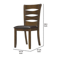 Transitional Ladder Back Side Chair with Leatherette Seat, Set of 2, Brown - BM220891