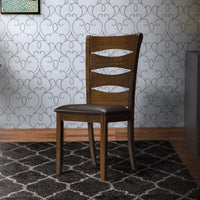 Transitional Ladder Back Side Chair with Leatherette Seat, Set of 2, Brown - BM220891
