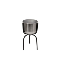 Round Metal Planter with Tripod Base, Silver and Black - BM220976