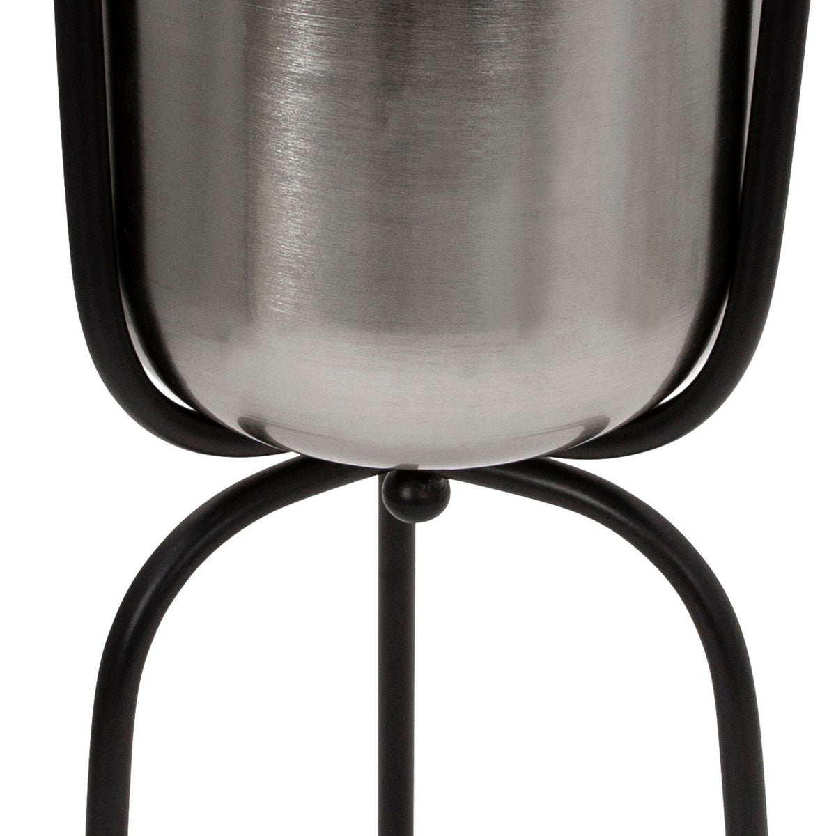 Round Metal Planter with Tripod Base, Silver and Black - BM220976
