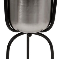 Round Metal Planter with Tripod Base, Silver and Black - BM220976