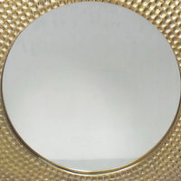 Hammered Metal Frame Round Standing Mirror with Block Base, Large, Gold - BM220979