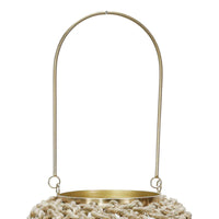 Cylindrical Rattan Lantern with Metal Frame and Handle,Large,Brown and Gold - BM221090