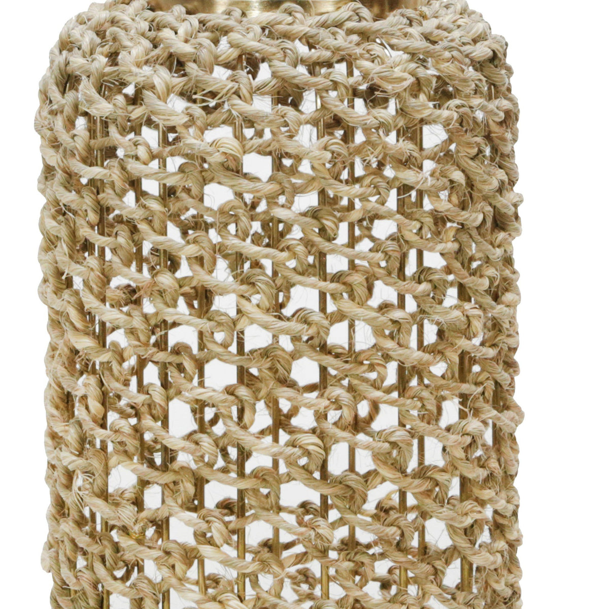 Cylindrical Rattan Lantern with Metal Frame and Handle,Large,Brown and Gold - BM221090