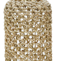 Cylindrical Rattan Lantern with Metal Frame and Handle,Large,Brown and Gold - BM221090