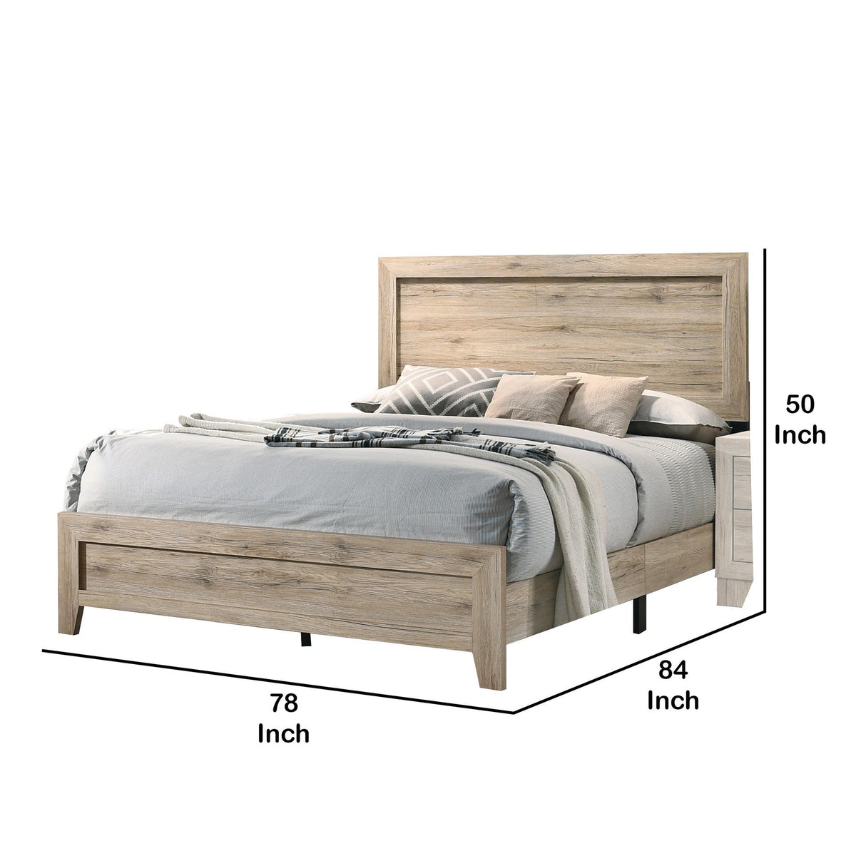 Wooden Eastern King Bed with Grains and Knots, Natural Brown - BM221446