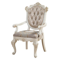 Wooden Arm Chair with Floral Patterned Padded Seat, Set of 2,White and Gold - BM221497