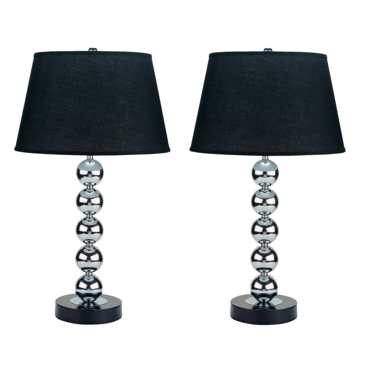 27 Inch Modern Table Lamp, Spindle Design Body, Set of 2, Black, Chrome - BM221556