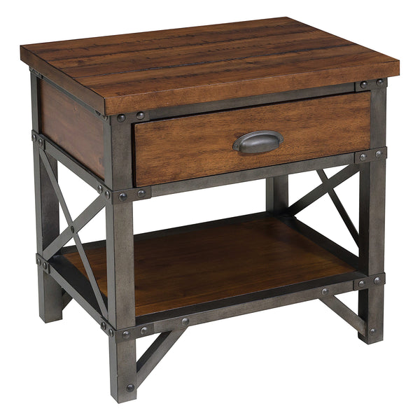 Wooden Nightstand with Metal Block Legs and Open Shelf, Brown - BM222710