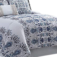 Constanta 8 Piece King Comforter Set with Floral Print The Urban Port, Blue and White - BM222762