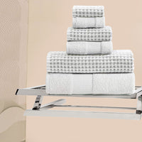 Porto 6 Piece Dual Tone Towel Set with Jacquard Grid Pattern The Urban Port, White - BM222848
