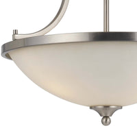 3 Bulb Bowl Style Glass Pendant Fixture with Metal Frame, Silver and White - BM223052