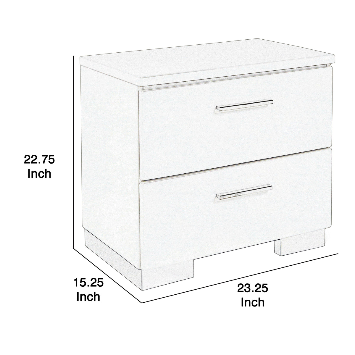 2 Drawer Wooden Nightstand with Metal Base and Bar Handles, White - BM223271